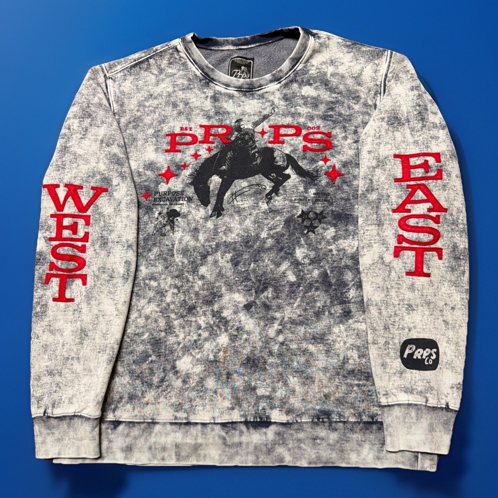 PRPS‎ Crewneck Sweatshirt Men's 2XL Gray Cowboy Pullover Japanese Streetwear
